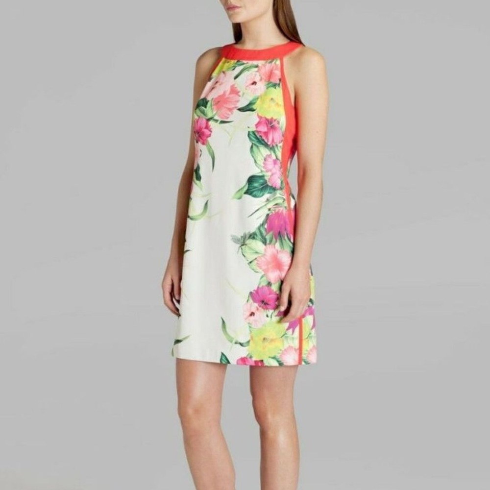 Ted Baker London Floral Mini Dress Size 2 Cream Pink Green Romantic Party Event